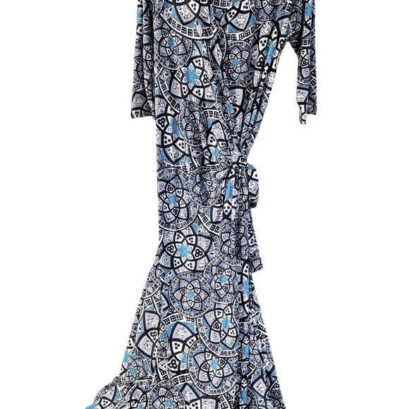 Teal Patterned Maxi Wrap Dress, size Large - Picture 4 of 6